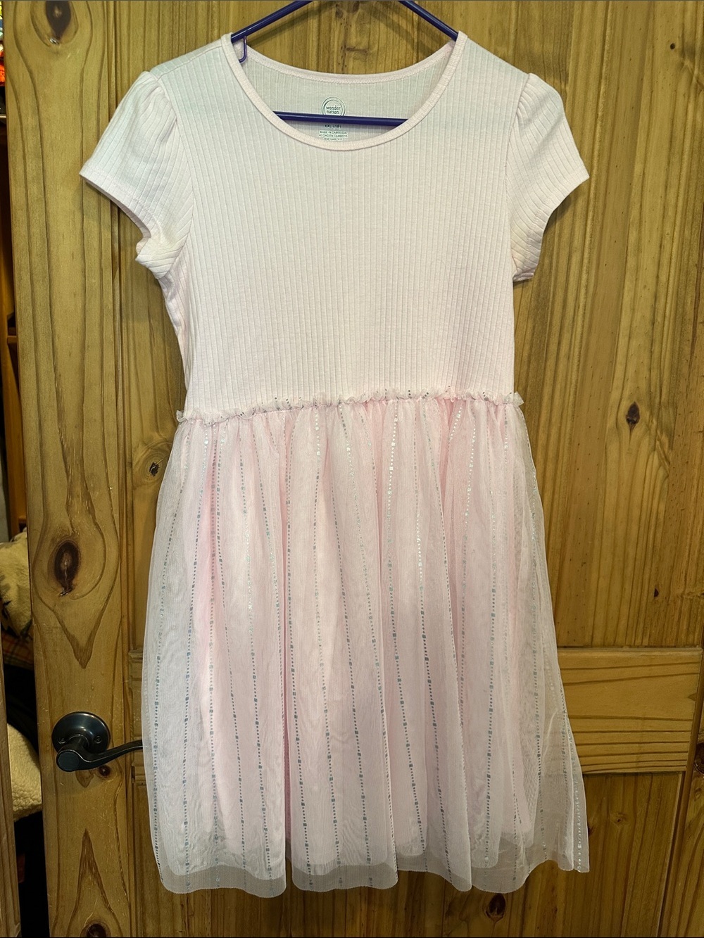 wonder nation Light Pink Ribbed Kids Casual Top with Logo